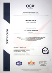 Certificado Calidad y Medioambiente Salesur SCA